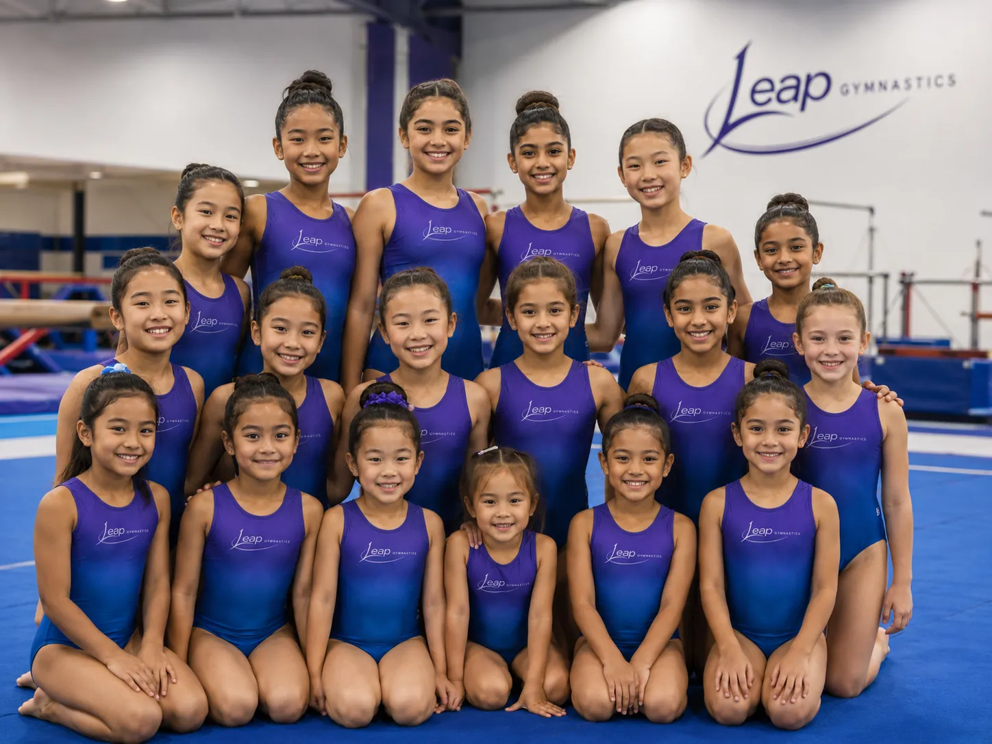 Leap Gymnastics team of young gymnasts training in the Markham gym